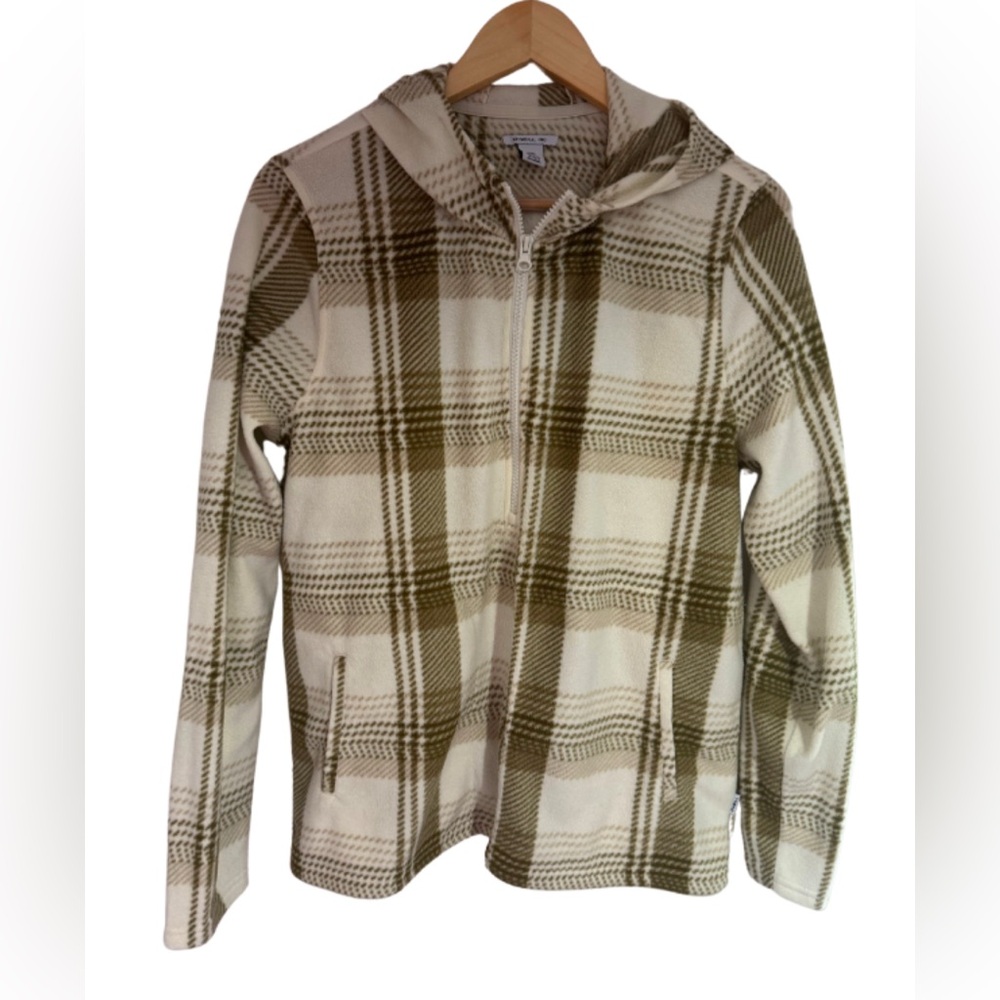 E. O’Neill Beige Plaid Fleece Hoodie size M